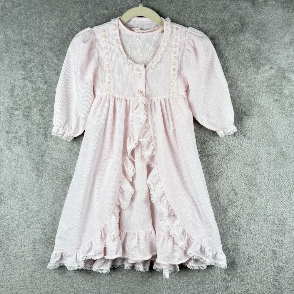 Clara Nightgown Robe Pajamas Set Pink Eyelet Lace Trim Girls 2T Coquette VTG 90s